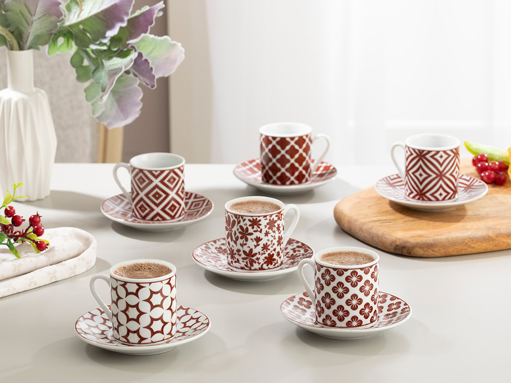 Mira Porcelain COFFEE CUP SET 70x80 Cm Maroon