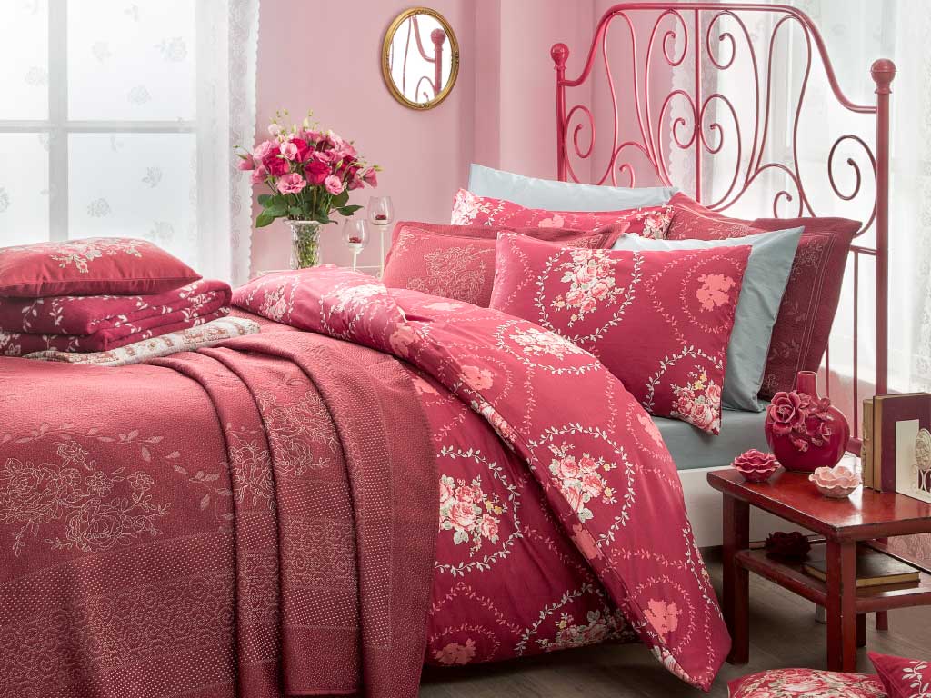 Majestic Rose Cottony For One Person DUVET COVER 160x220 Cm Red