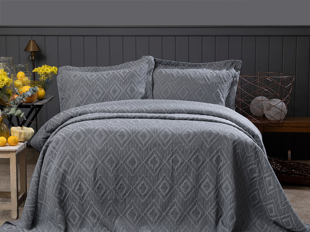 Diamond Chic Bed Quilt Set 240x250 Cm Gray