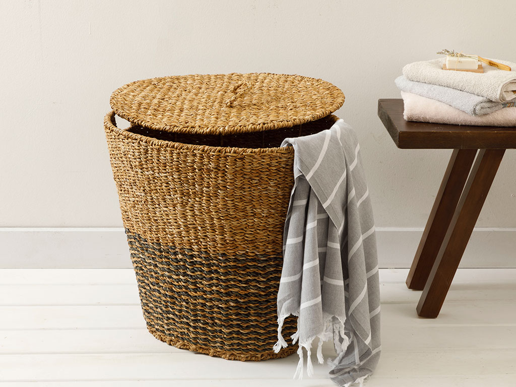 Natural Story Straw LAUNDRY BASKET Brown – Black