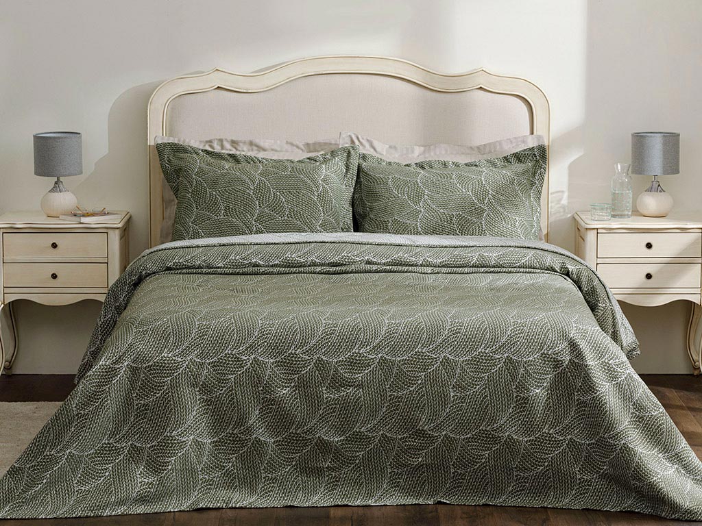 Wavy Bunch Jacquard King Size BED QUILT SET 260x280 Cm Green