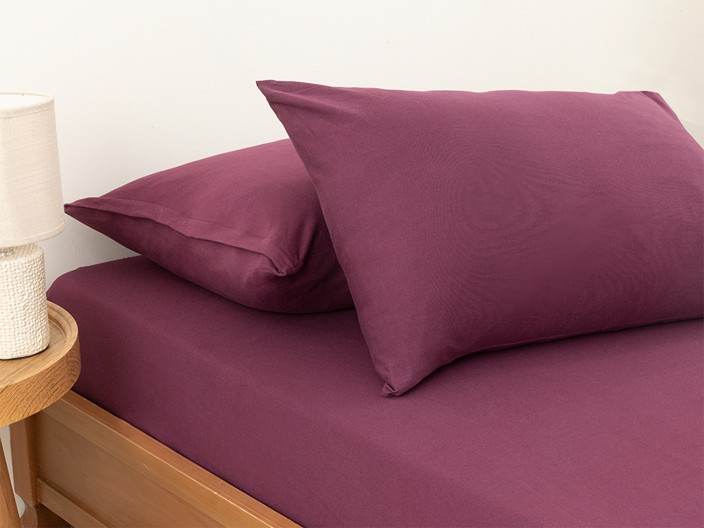 Plain Combed Cotton For One Person FITTED SHEET SET 100x200 Cm. Sour Cherry