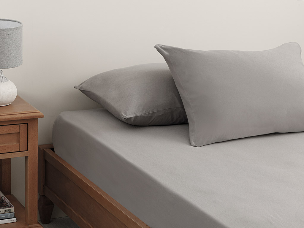 Plain Combed Cotton King Size FITTED SHEET SET 180x200 Cm Pebble