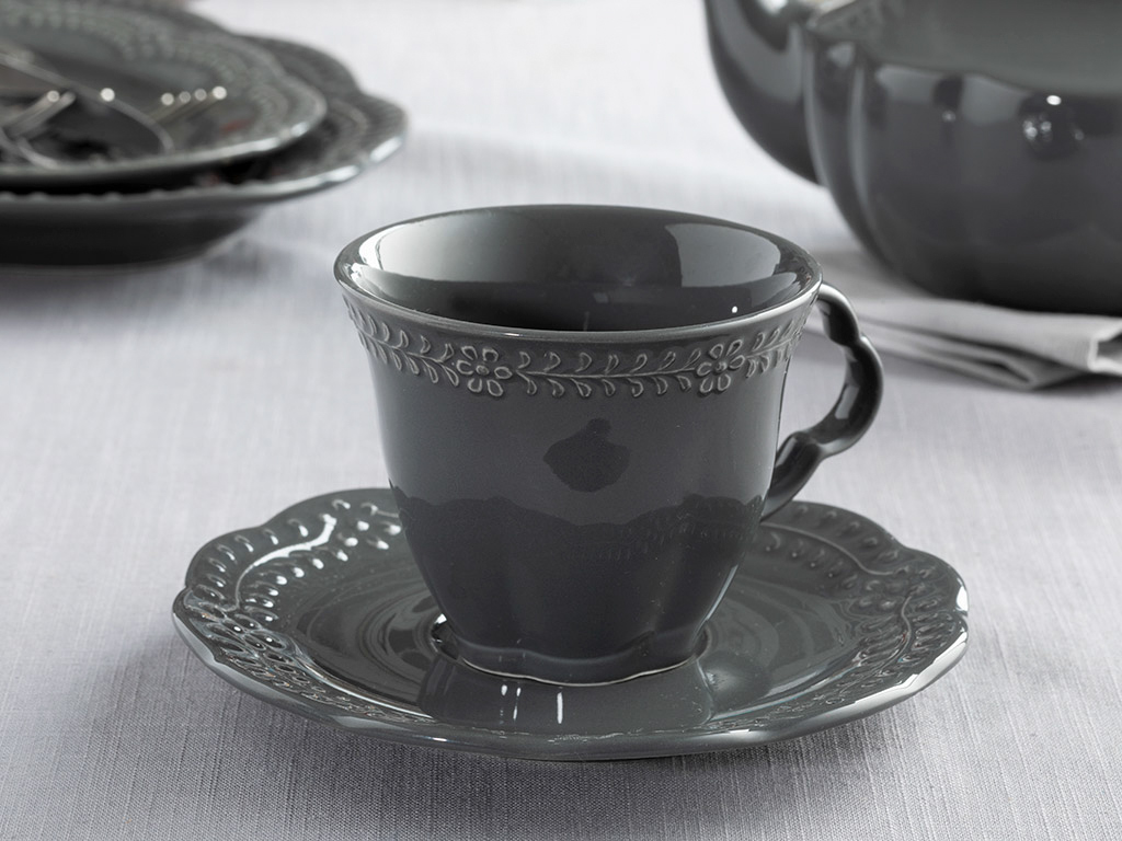 Viyana Porcelain 2 Set TEA CUP SET 18,5x6,0x4,3 Cm Antrachite
