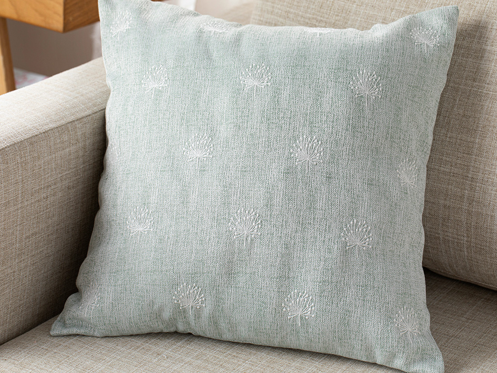 Dandelion Embroidered CUSHION COVER 45x45 Cm Water Green