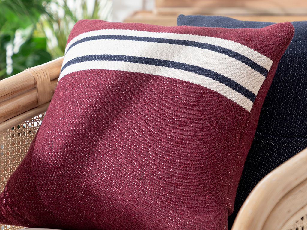 Banded Weaved CUSHION COVER 45x45 Cm Claret Red