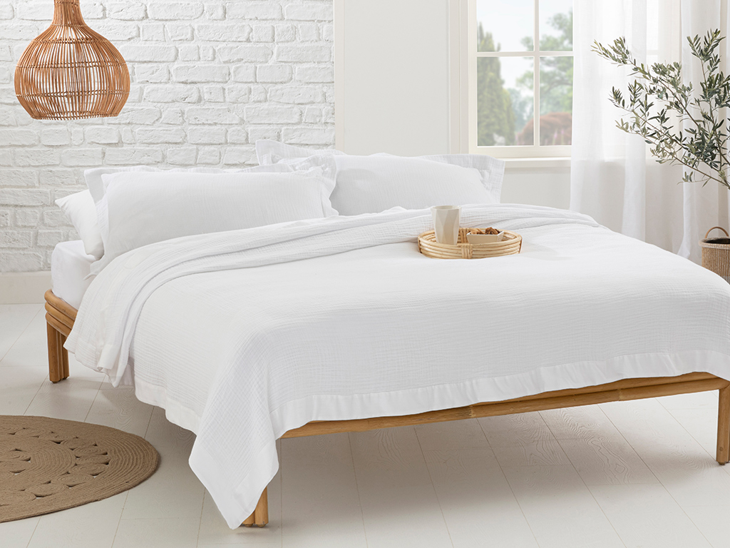 Muslin For One Person Bed Quılt Set 180 Cm. White
