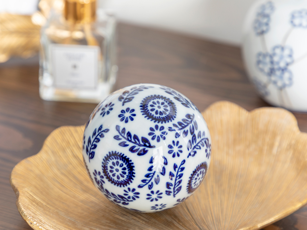 Leaf Porcelain Decorative Object 8,5x8,5x8,5 Cm Blue-white