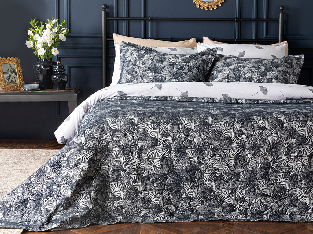 Gingko Jacquard For One Person Bed Quilt Set 160x240 Cm Dark Blue