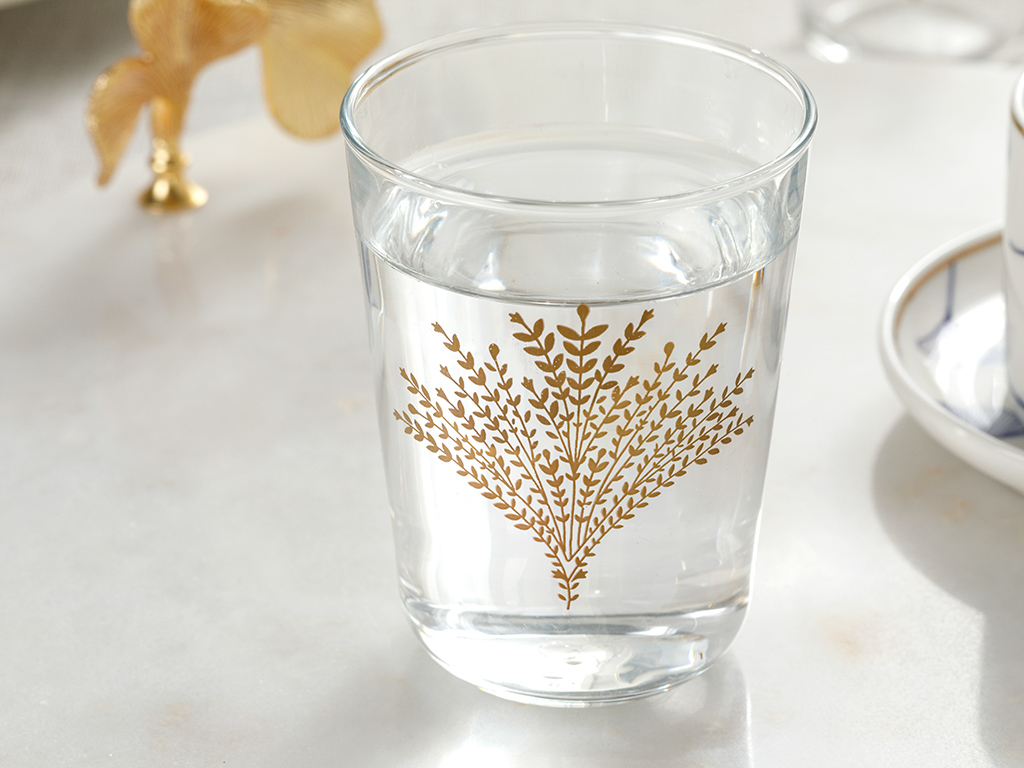 Weensy Glass Water Glass For Serving With Coffee 6 Pieces WATER GLASS 120 Ml Gold..