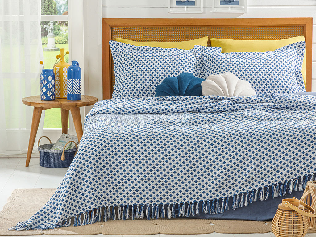 Loop Weaved For One Person BED QUILT SET 160x240 Cm Dark Blue