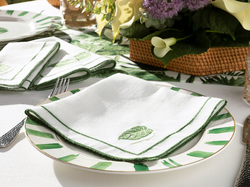 Tropical Polyestere 4 Set GUEST NAPKINS 40x40 Cm White-Green