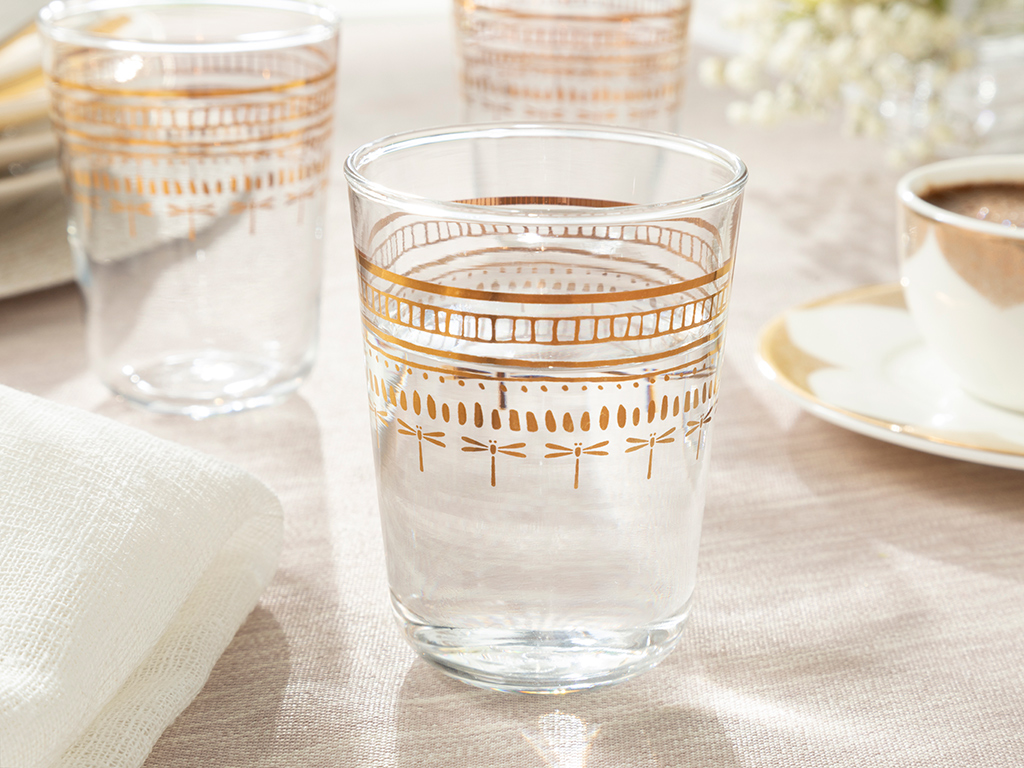 Galia Goldie Glass 6 Set Served With Coffee WATER GLASS 100 Ml Gold..