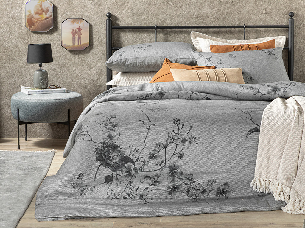 Winter Garden Yarn Dyed Digital Printed Double Person DUVET COVER SET 200x220 Cm. Antrachite