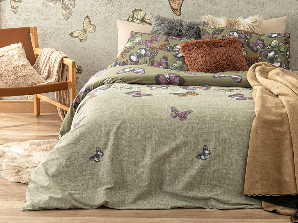 Papilions Cottony For One Person DUVET COVER SET PACK 160x220 Cm Green.
