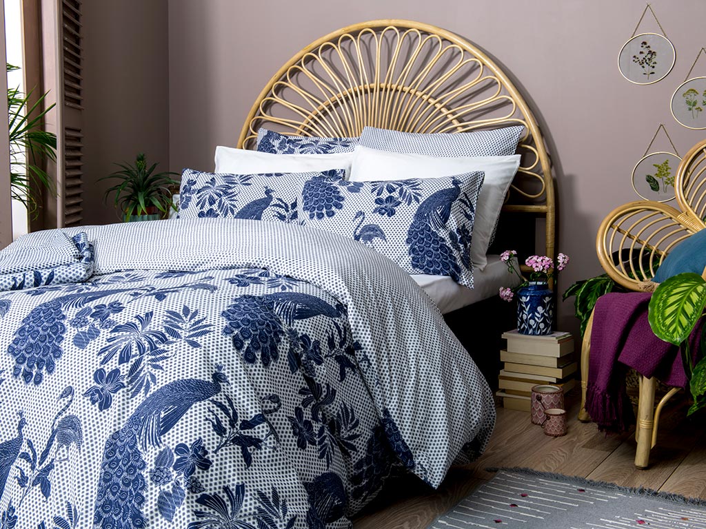 Peafowl Cottony For One Person DUVET COVER SET PACK Blue.
