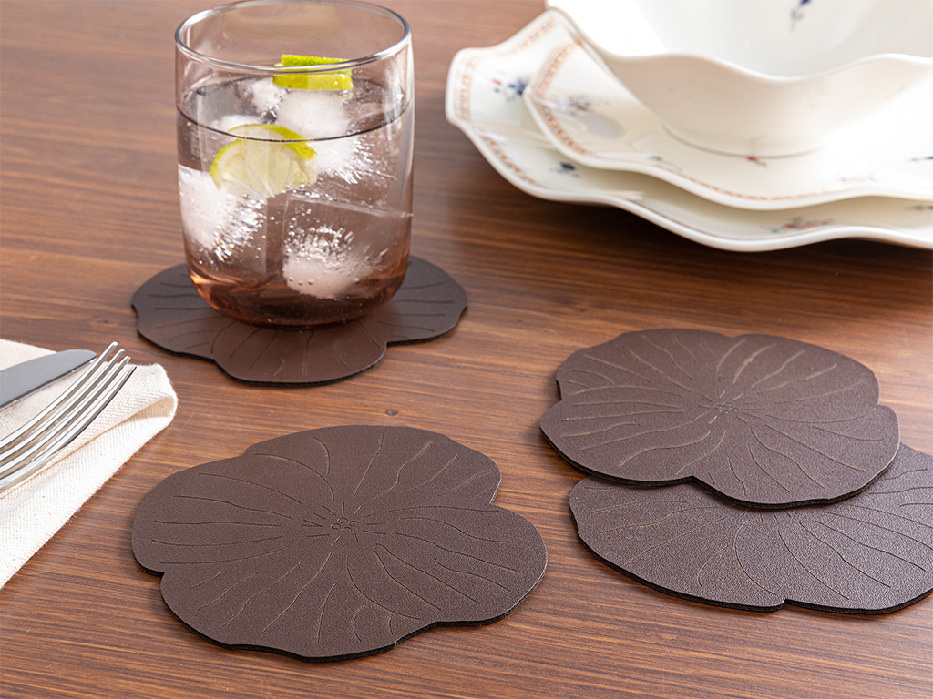 Flowery Faux Leather 4 Set COASTER Brown,