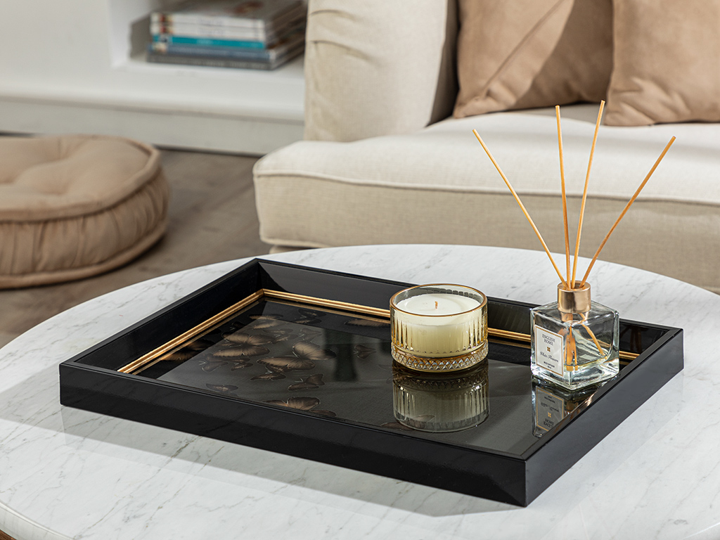 Butterfly Goldie Decorative Tray Black-Gold, 31x46 Cm