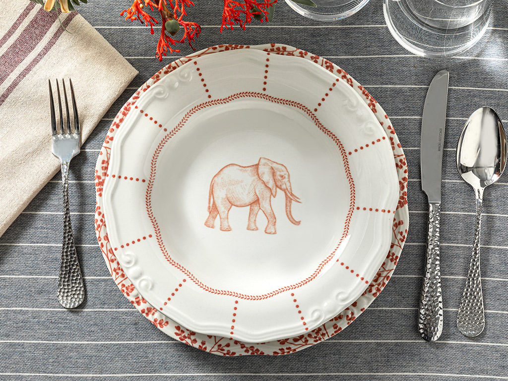Elephant Porcelain DINNER PLATE Red