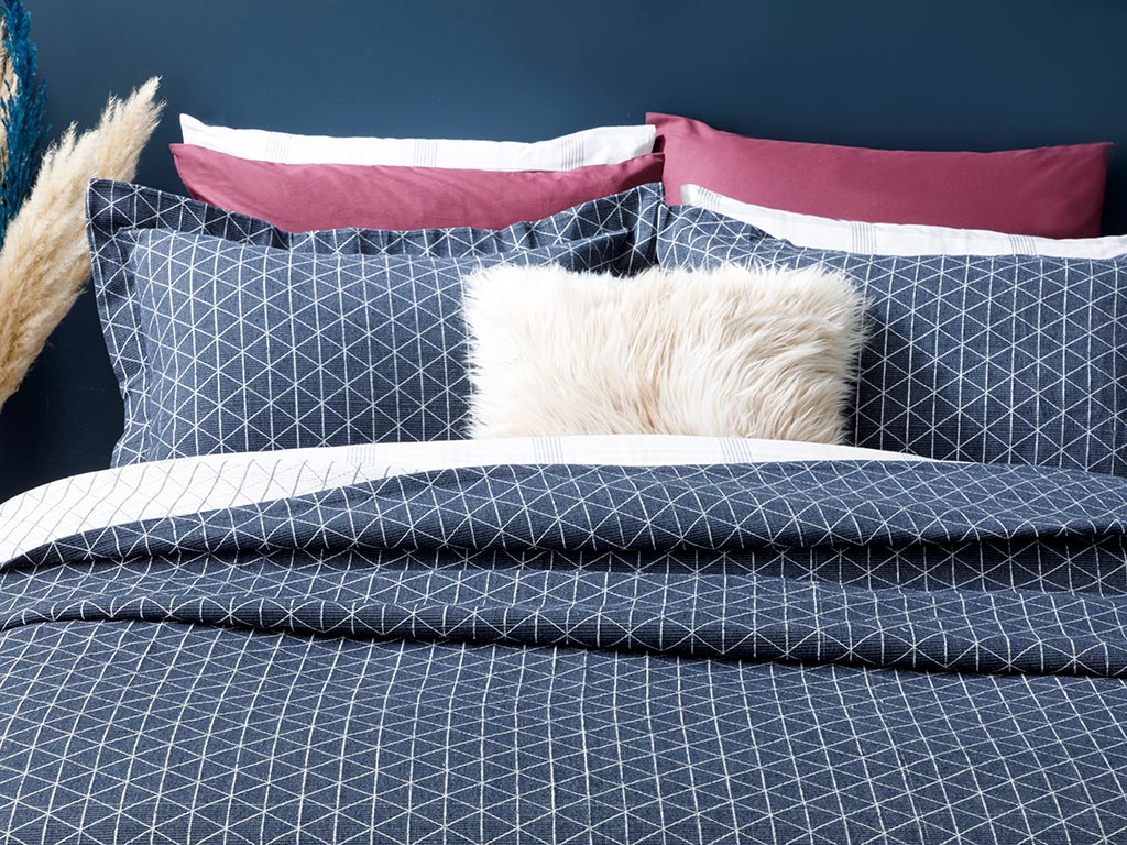 Argyle Jacquard King Size BED QUILT SET Dark Blue