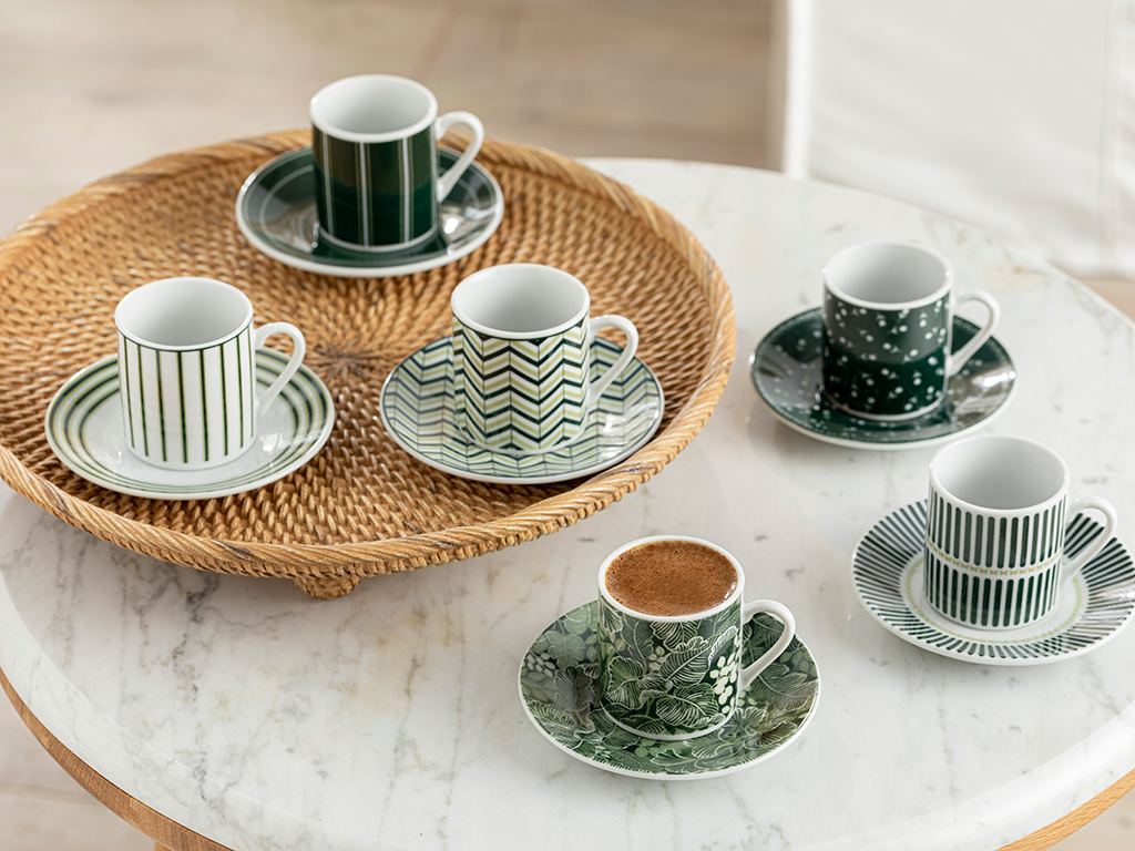 Yelena Porcelain 12 Pieces COFFEE CUP SET 80 Ml Green
