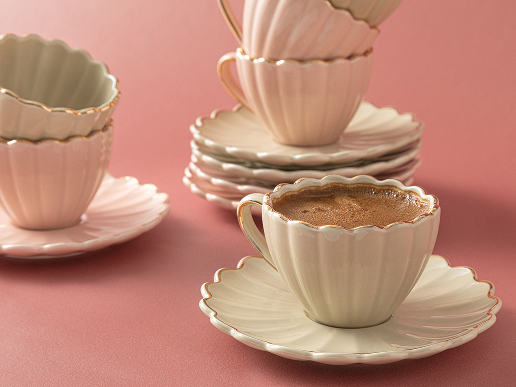 Maria Porcelain 6 Set COFFEE CUP SET 90 Ml Gray-Pink