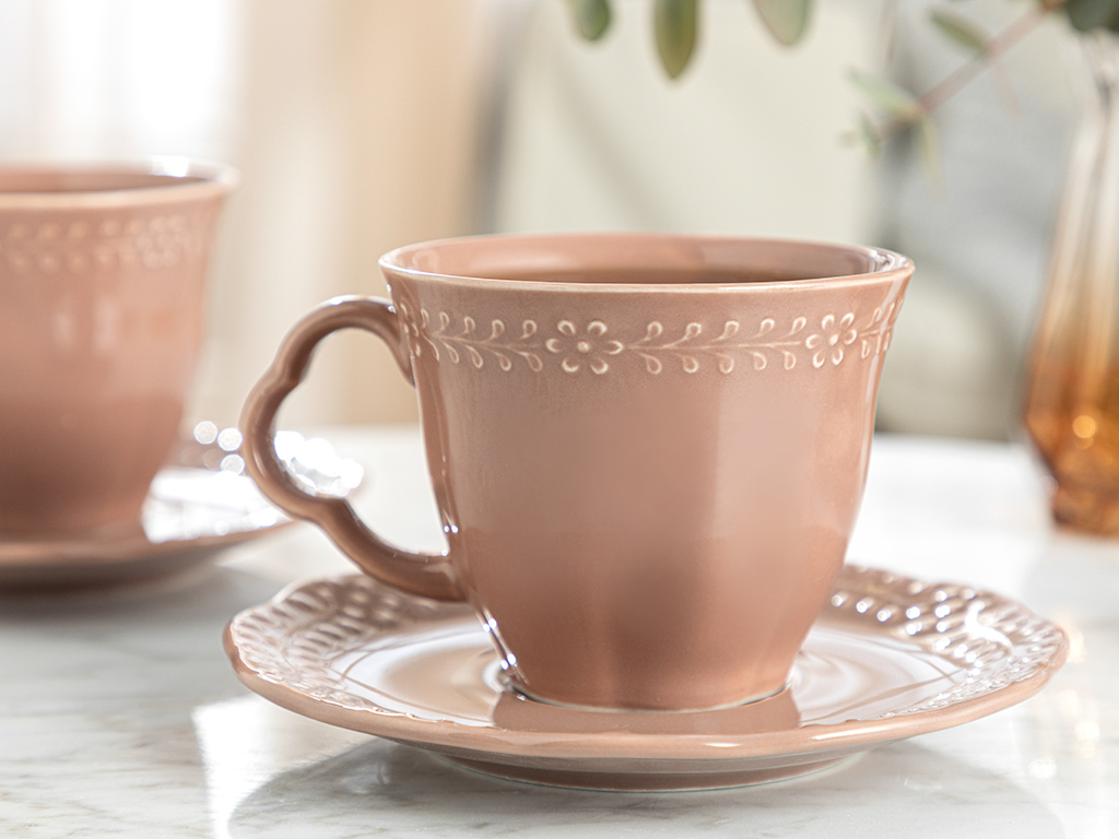 Viyana Porcelain 2 Set TEA CUP SET 180 Ml Rose Color