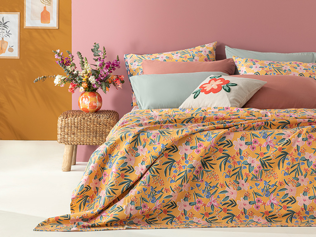 Vivacity Bloom Printed For One Person SUMMER BLANKET 150x220 Cm Yellow.