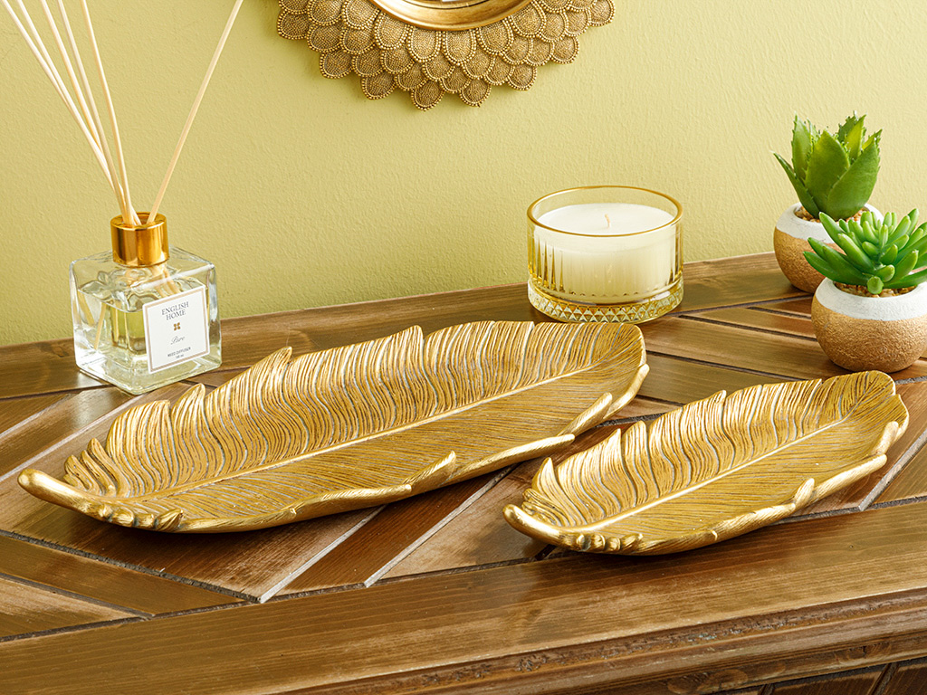 Feathers DECORATIVE PLATE 11.5x25x2.6cm Gold..