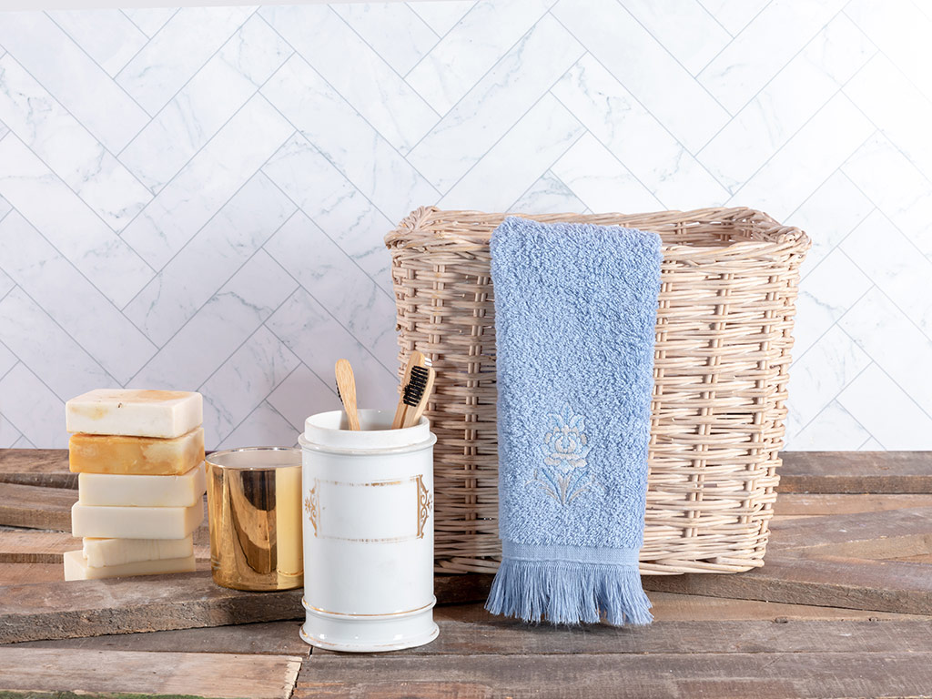 Urban Damask Embroidered HAND TOWEL 30x45 Cm Blue