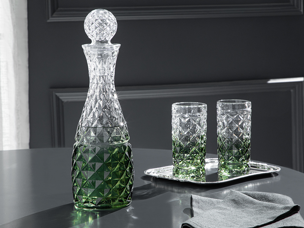 Victory Glass 3 Pieces Caraf Set 1000 Ml Green