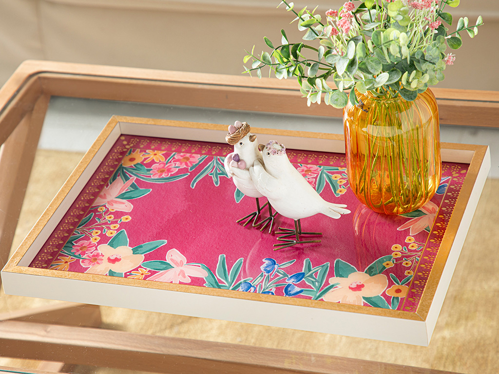 Flowertopia Decorative Tray 31x46 Cm Pink