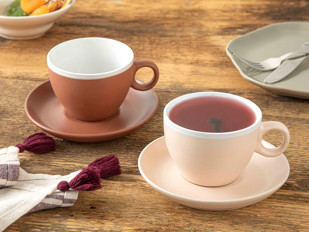 Edno Stoneware Tea Cup Set 200 Ml Coffee - Powder Pink