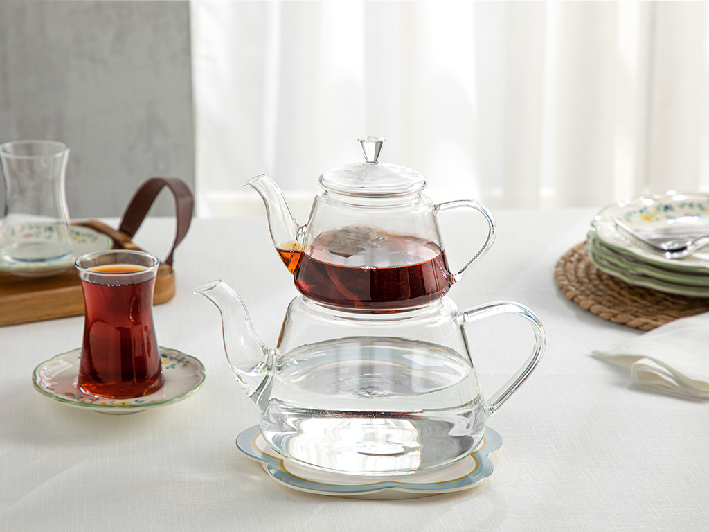 İngenuo Borosilicate Glass Tea Pot 400 Ml+1300 Ml Transparent