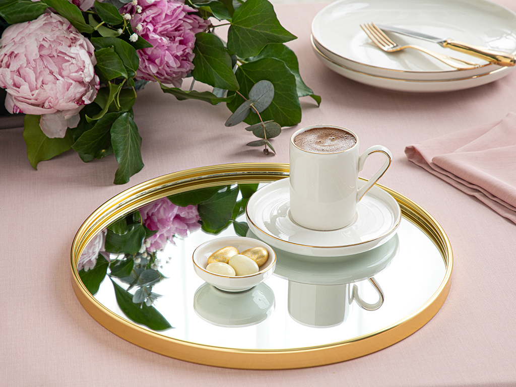 Shaped Metal With Mirror Tray 29 Cm Gold