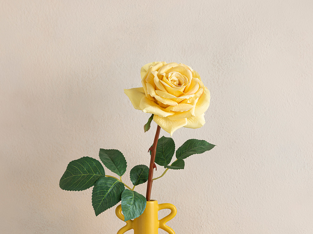 Classy Rose Plastic Artificial Flower - One Pc 64 Cm Yellow
