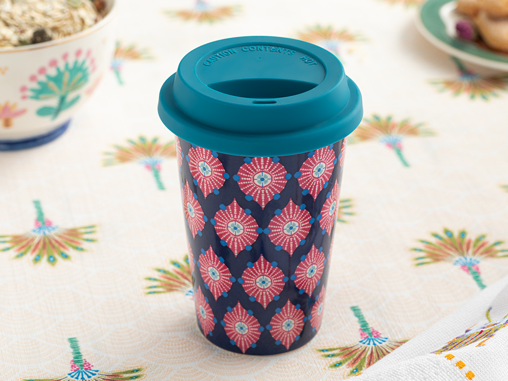 Exotic Fantasy New Bone Silicone Lid Travel Mug 400 Ml Dark Blue