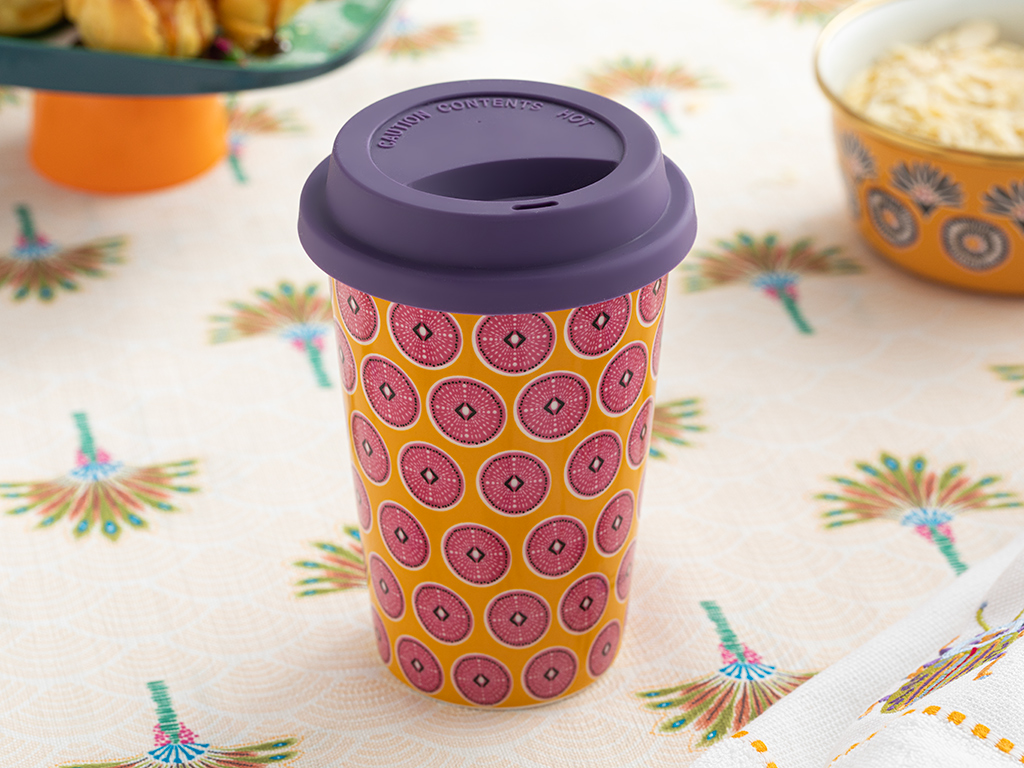 Exotic Circle New Bone Silicone Lid Travel Mug 400 Ml Orange