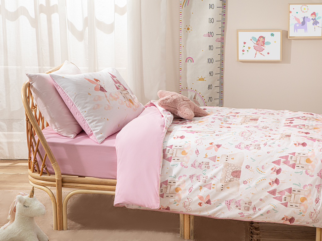 Fairy Cotton Kids Duvet Cover Set 160x220 Cm Pink