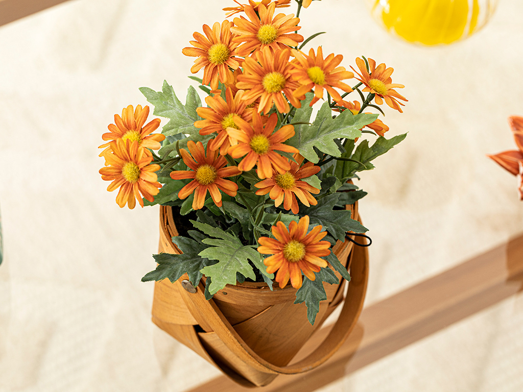 Daisy Bouquet Green Artificial Flower With Vase 16x16x24 Cm Orange,