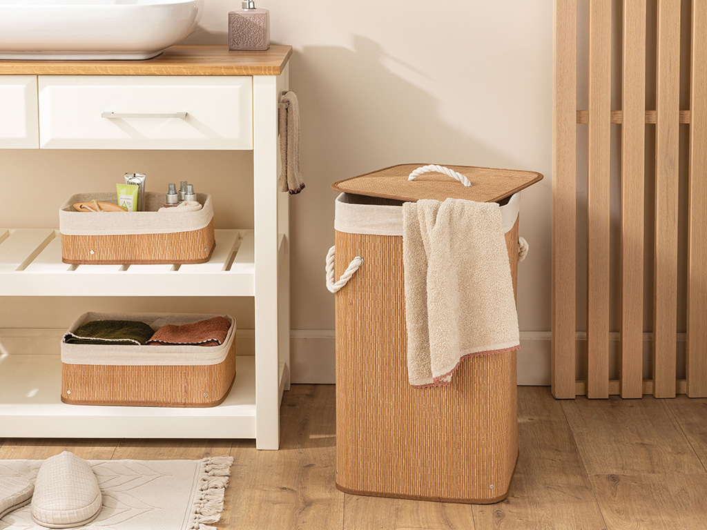 Gina Bamboo Laundry Basket 35x35x60 Cm Light Brown.