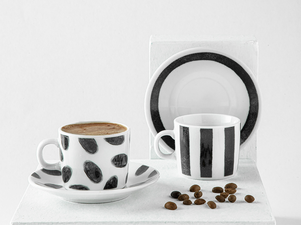 Carino Porcelain 4 Pcs 2 Coffee Cup Set 80 Ml Black