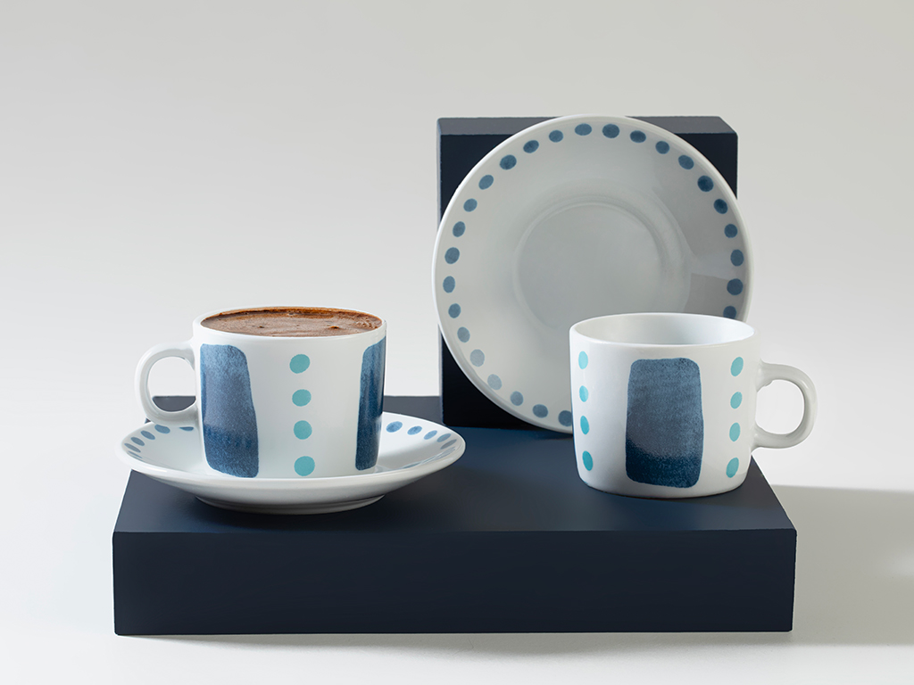 Porcelain 4 Pcs 2 Persons Coffee Cup Set 80 Ml Blue