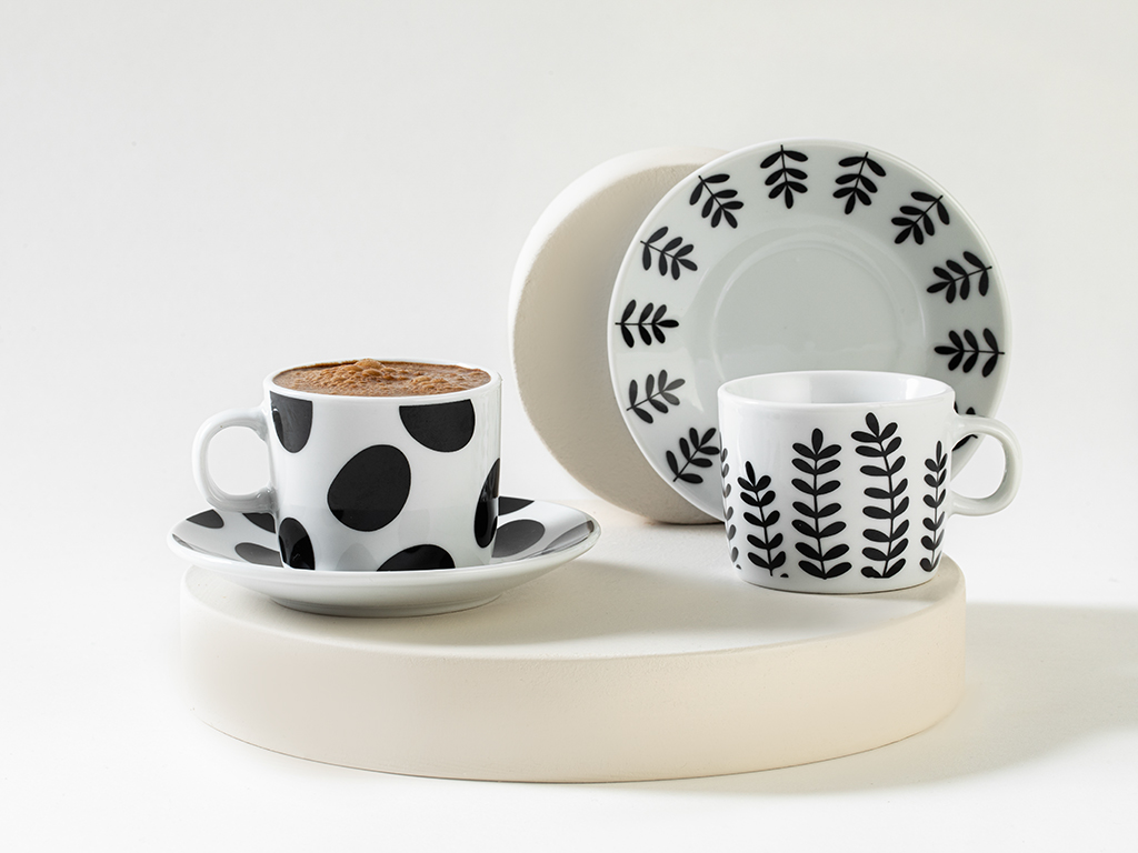 Rustic Dots Porcelain 4 Pcs 2 Persons Coffee Cup Set 80 Ml Black