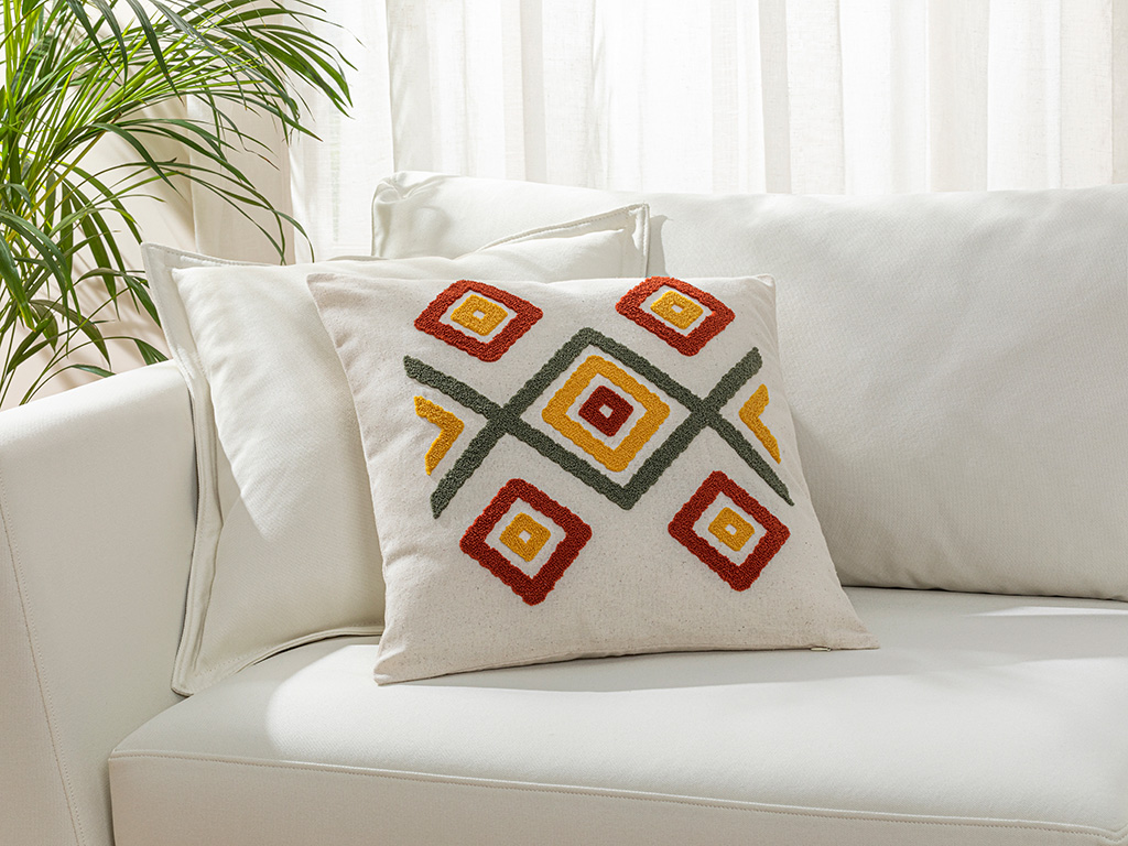 Zane Punch Embroidered Cover Throw Pillows 45x45 Cm Natural
