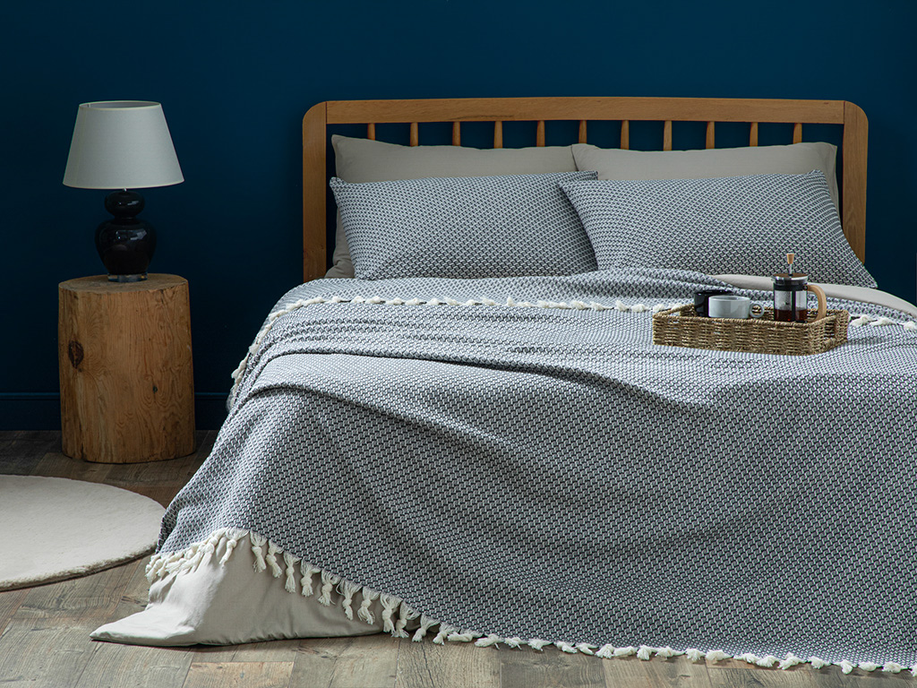 Willow Weaved King Size Bed Quilt Set 260x280 Cm Gray