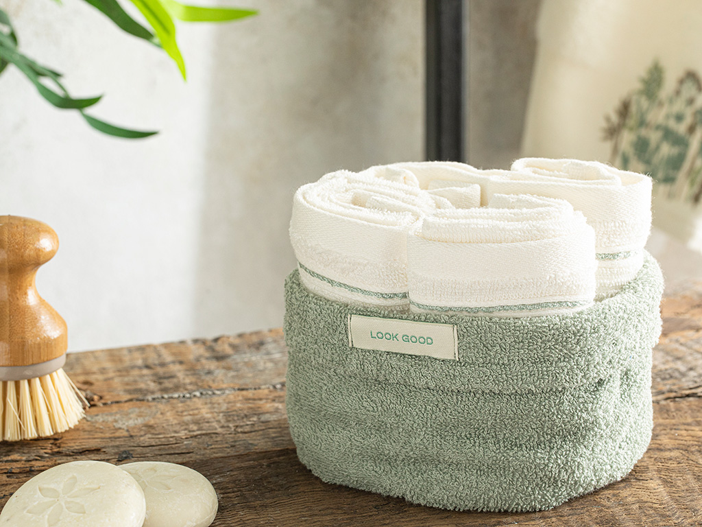 Quadro Cotton 4 Pcs Towel Set 30x40 Cm Sea Green - Ecru