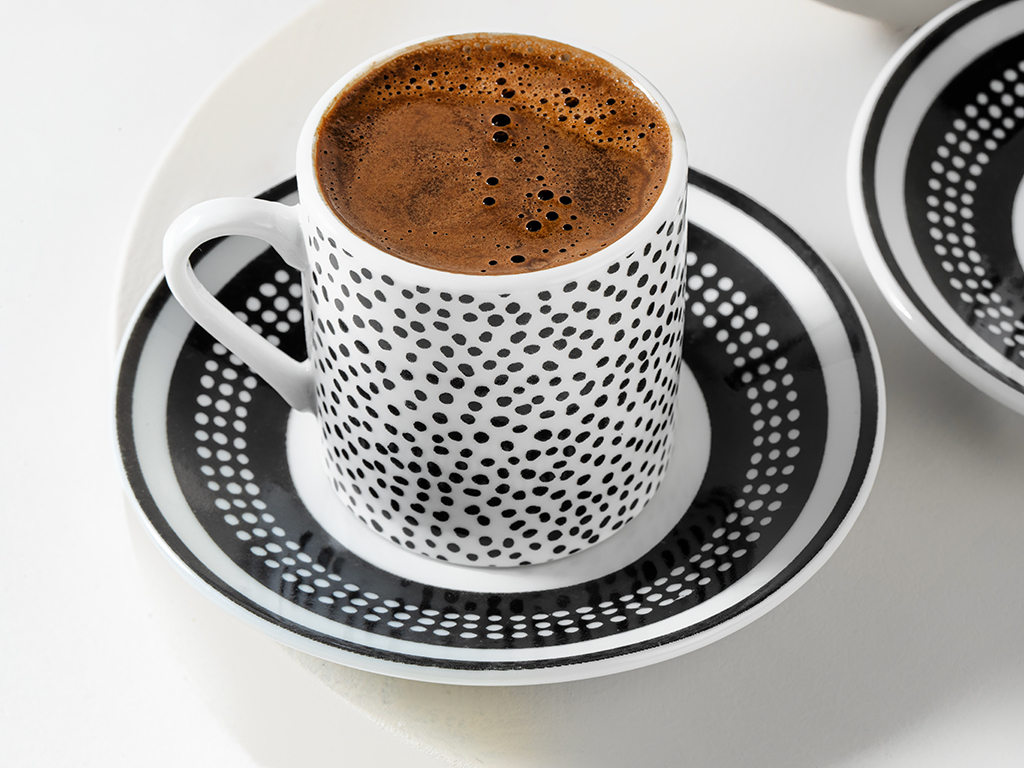 Black Dots Porcelain 4 Pieces 2 Servings Coffee Cup Set 80 Ml Black