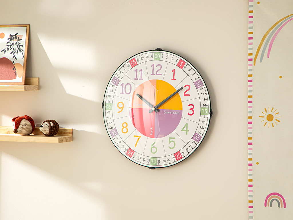 Kids Educational Girl Wall Clock For Kids 35x35 Cm Pink