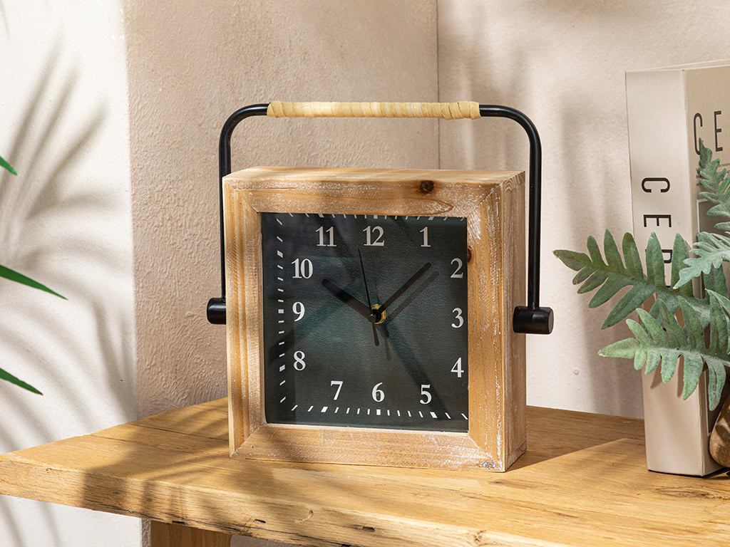 Karmen Wooden Table Clock 23x25x6 Cm Natural